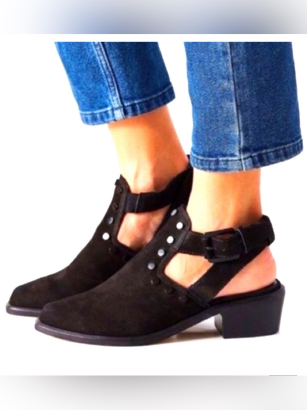 MADE Alexa Studded Black Suede Heeled Boots booties